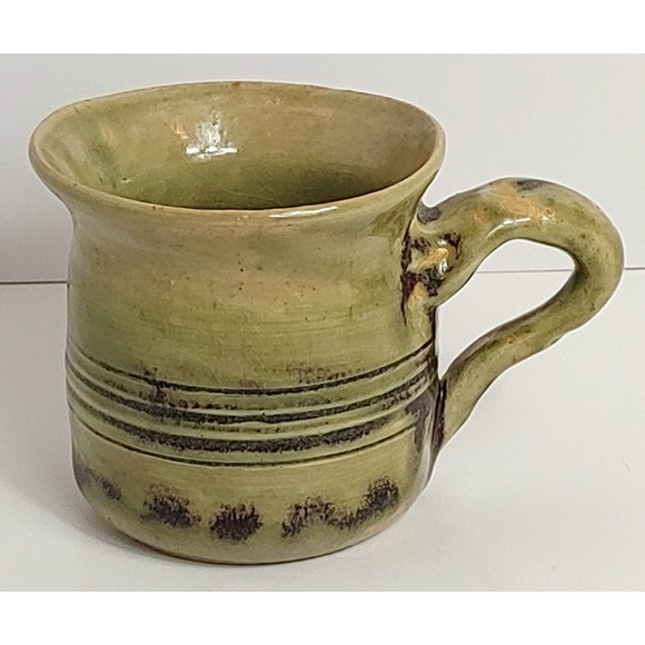 Vintage Green Art Pottery Round Stoneware Coffee Mug Signed by Artist - Picture 1 of 8